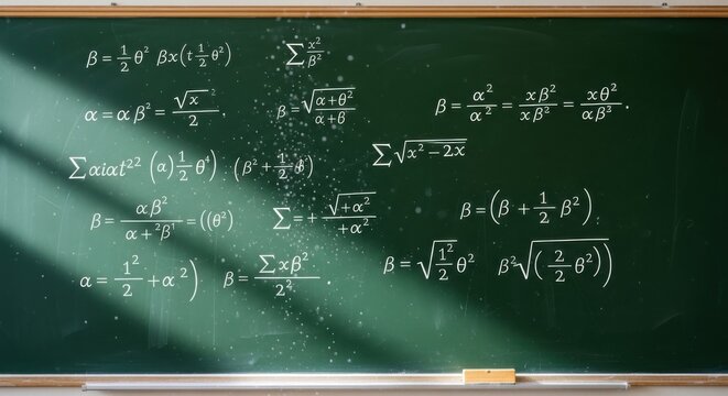 Scholarly Equations and Symbols Adorning a Verdant Chalkboard Capturing the Essence of Mathematical Discovery and Academic Learning Through Complex Formulas