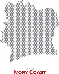 Fototapeta premium Map of Ivory Coast. Dotted map highlighting the country's most important cities