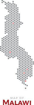 Map of Malawi. Dotted map highlighting the country's most important cities