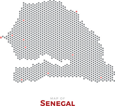 Map of Senegal. Dotted map highlighting the country's most important cities