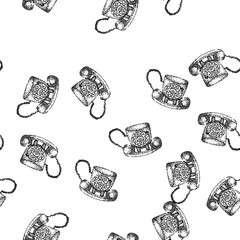 seamless pattern telephone retro technology devices hand drawn. joy control, gamer old, play render digital retro technology devices black sketch illustration © PikePicture