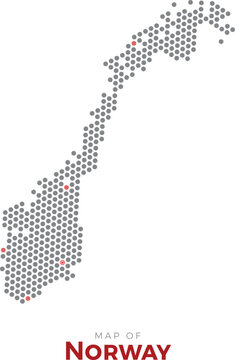 Map of Norway. Dotted map highlighting the country's most important cities