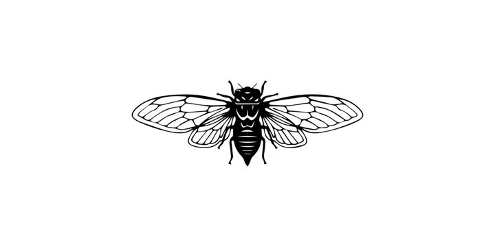 Cicada Black Silhouette Icon White Background.