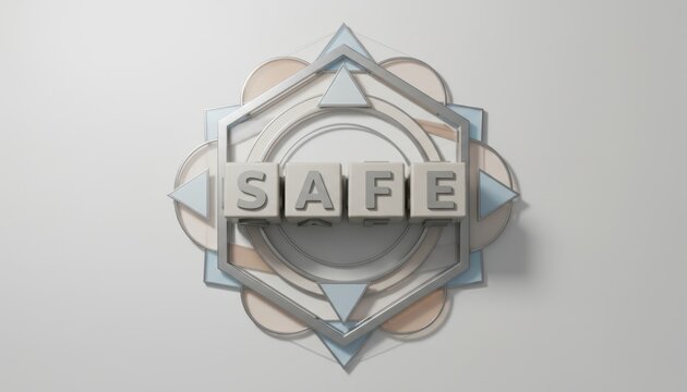Safe Emblem with Tile Letters on Geometric Shield Frame.