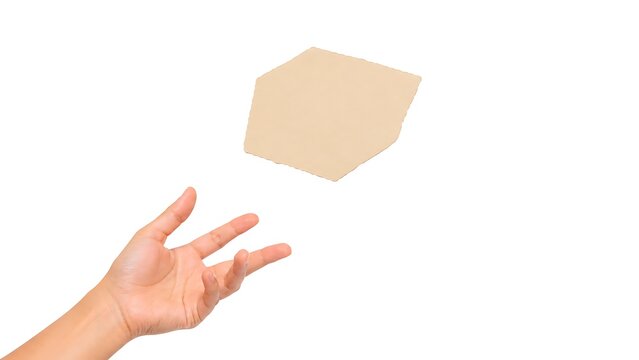 Human Hand Tossing Irregular Polygon Sticky Note with Premium Adhesive Memo Paper, Blank Writable Surface and Large Copy Space