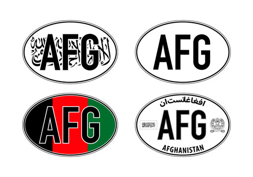 Afghanistan, oval international vehicle registration code license plate car sticker, vector illustration