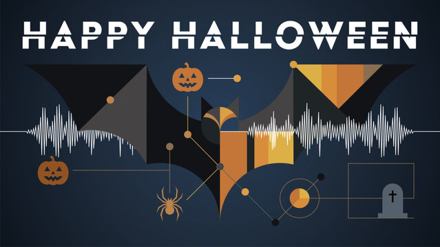 Happy Halloween banner with abstract bat and other elements