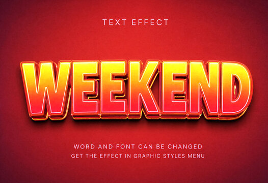 Bright and colorful weekend text effect with vibrant gradient and bold shadows design