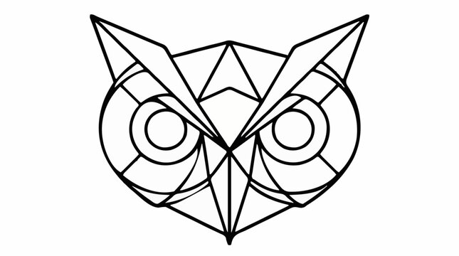 Black and White Geometric Owl Face Vector Illustration, Abstract Polygonal Design, Stylized Bird Head, Coloring Page Outline, Isolated on White Background