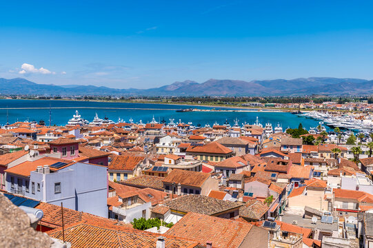 A view from the Acronauplia, fortress across Nafplio in Greece in early summertime