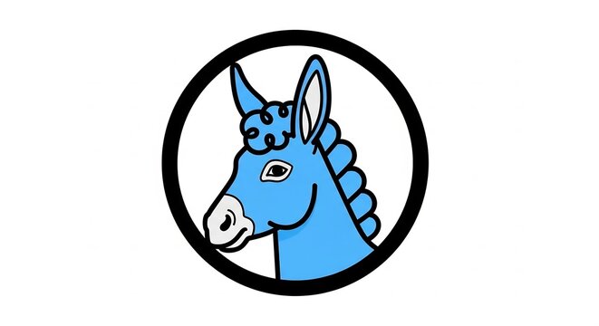 Stylized blue donkey head icon inside circular frame