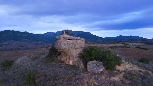 Aerial view from a drone of the Celtiberian Sanctuary of Jarrero in Haro, in the Autonomous Community of La Rioja, Spain. Europe