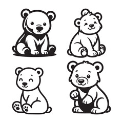 Cute polar bear cub sitting happily silhouette vector set © SMMeherul
