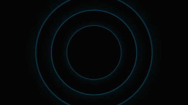 Minimalist blue concentric circles glowing on a deep solid black background
