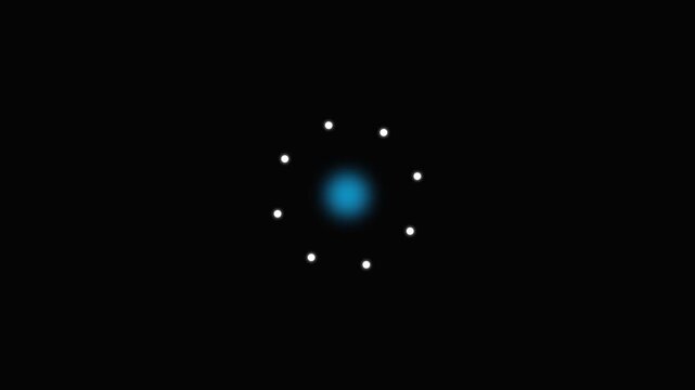 A glowing blue core surrounded by a rotating ring of eight bright white dots