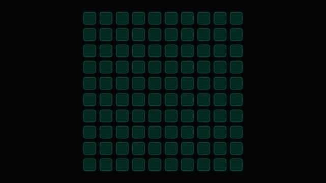 A geometric grid of glowing green squares arranged in a diamond pattern