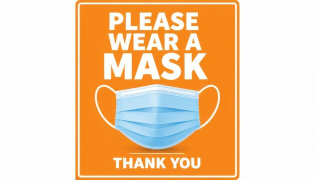 Please wear a mask sign. Orange safety notice for public health and virus protection.