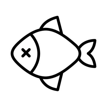 Dead fish illustration isolated on white background. Cartoon seafood vector icon for food industry and ecology concepts.