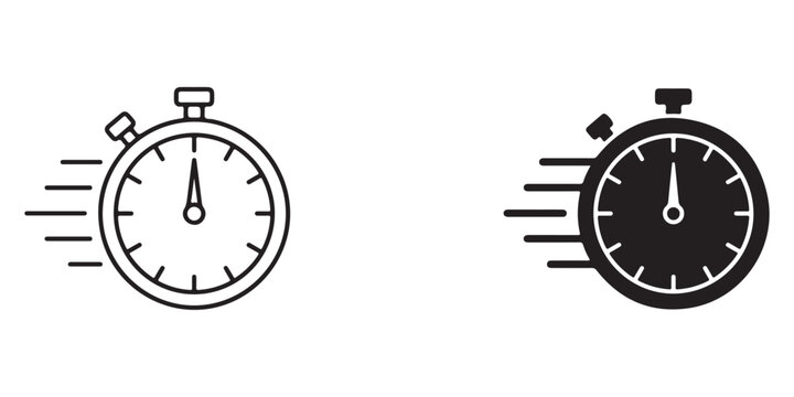 stopwatch icons with speed lines indicating motion and timing isolated on transparent background