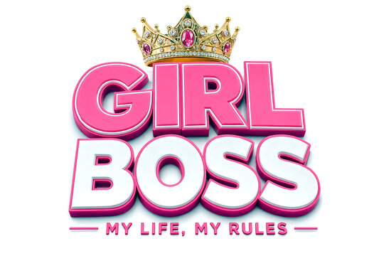 Colorful three dimensional text logo with crown design for girl boss theme isolated