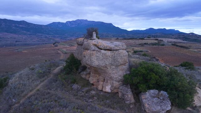 Aerial view from a drone of the Celtiberian Sanctuary of Jarrero in Haro, in the Autonomous Community of La Rioja, Spain. Europe