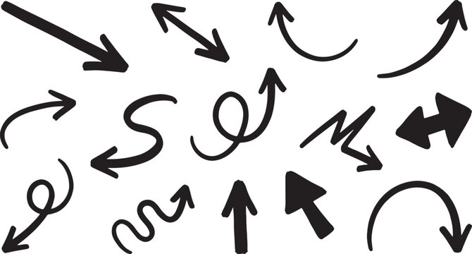 Hand-drawn black arrows scattered in various directions on white