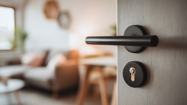 Close up of a door with handle and keyhole interior design concept