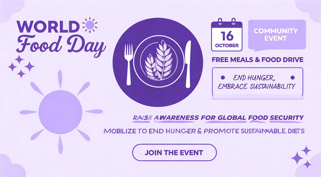 World Food Day global food security awareness banner with plate wheat and food drive promotion
