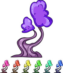 Obraz premium Fantasy magic tree illustration featuring a wondrous, whimsical organic shape with blue foliage and a curving trunk, creating a dreamy and playful natural element