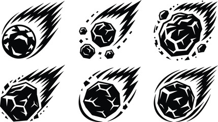 Falling Flaming Meteor, Asteroid, and Comet Vector Silhouette © Ahamedpicu