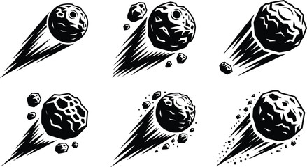 Falling Flaming Meteor, Asteroid, and Comet Vector Silhouette © Ahamedpicu