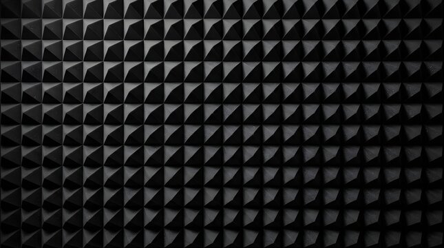 Black acoustic foam wall with pyramid pattern for sound insulation