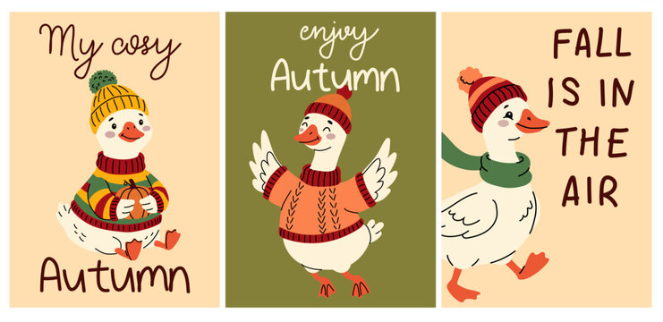 Hand Drawn Autumn Goose Card Collection