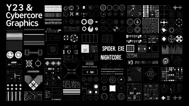 Collection of geometric shapes and digital interface elements a monochromatic vector illustration abstract algorithmic design binary code