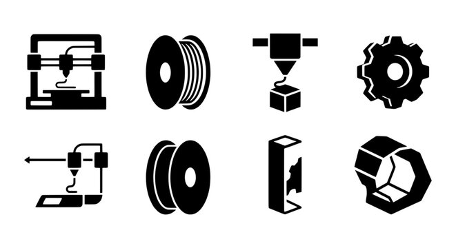 3D Printer Icons, Additive Manufacturing Technology, Filament Spools, Gears, Digital Fabrication Tools