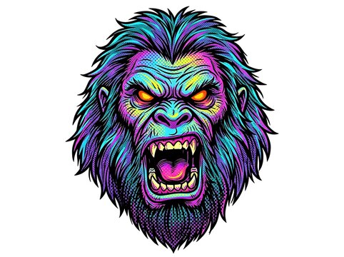 Fierce ape face psychedelic colors aggressive expression