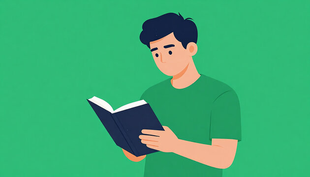 Contemplative Young Man Immersed in a Classic Novel Beneath a Canopy of Green Leaves on a Sunny Day, Exuding Tranquility and Intellectual Curiosity