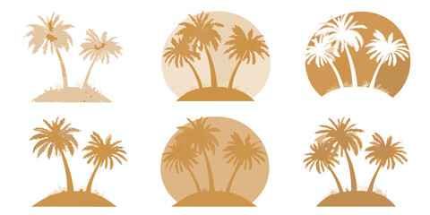 Palm Tree Silhouettes With Circular Backgrounds Golden Toned Vector Illustration © bashanti