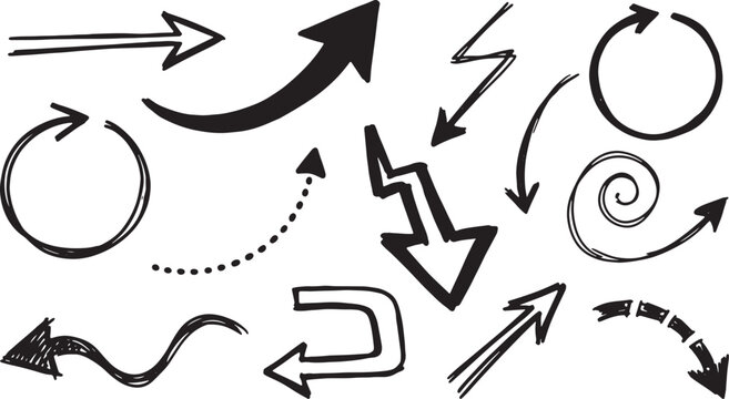 Hand-drawn black ink arrows in circular motion patterns