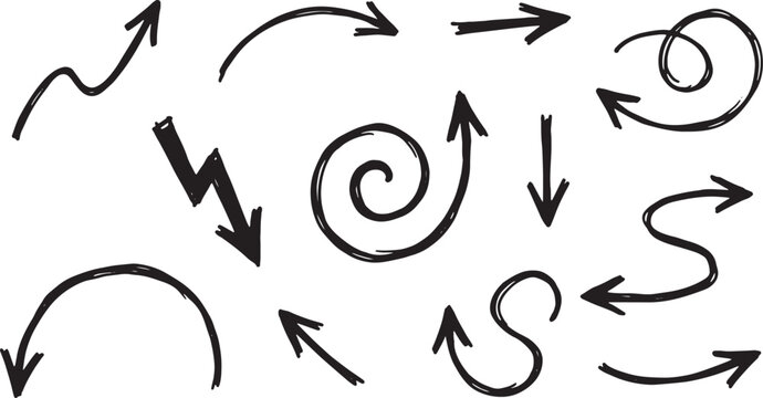 Hand-drawn black ink arrows on white background, directional symbols