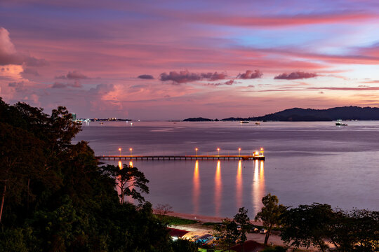 Aerial view of dramatic sunset at Odec Beach Kota Kinabalu Sabah