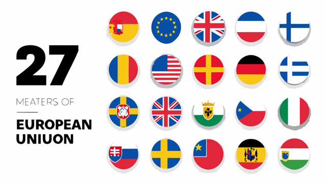 European Union Member State Flags Flat Vector Illustration On White