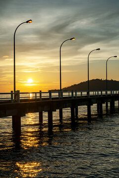 Sunset at Odec pier beach in Kota Kinabalu Sabah Malaysia