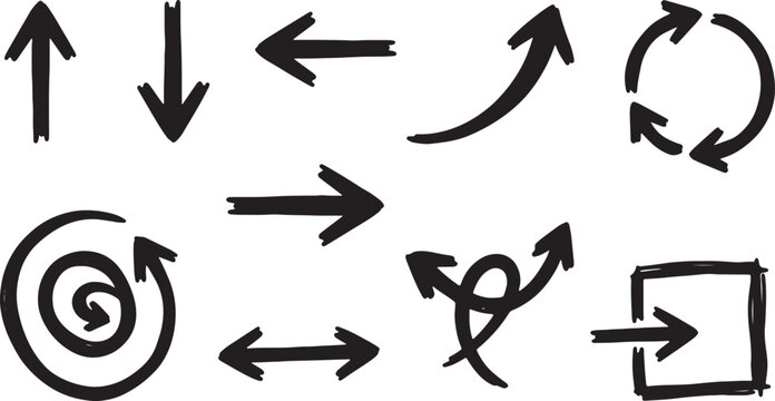 Hand-drawn directional arrows and square in black ink on white