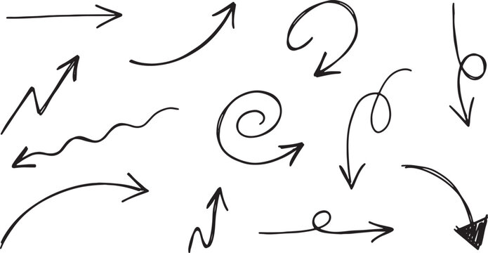 Hand-drawn directional arrows in black ink on white background