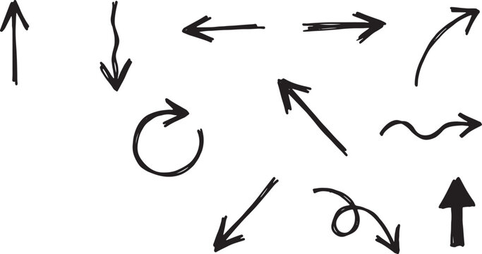 Hand-drawn sketchy arrows in white on transparent background, lines