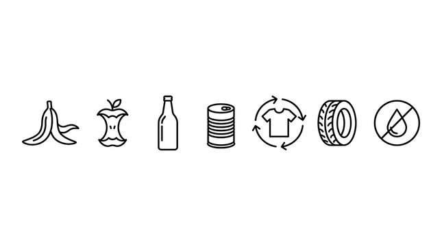 Hand-drawn recycling symbols and eco icons set. Sustainable design elements for green living and zero waste campaigns.