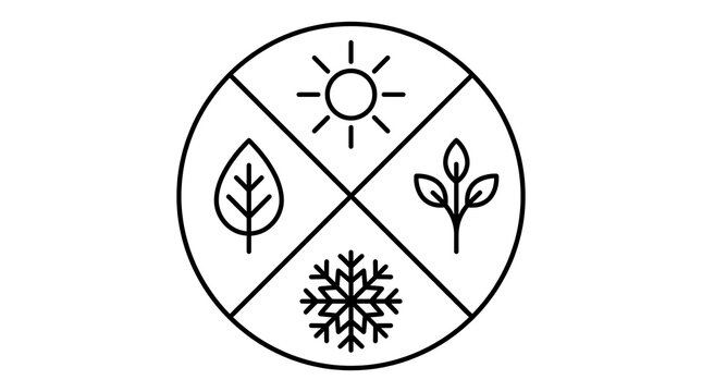 Four season circular infographic with nature icons. Minimalist vector design for climate change and sustainability concepts.