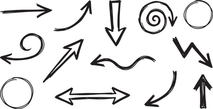 Hand-drawn white arrows and circles on transparent background