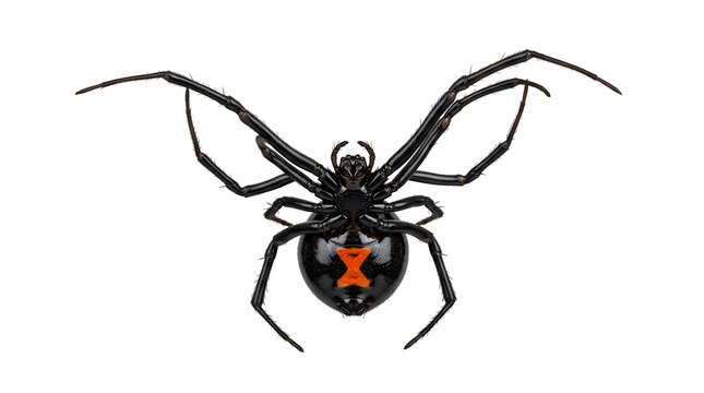 Black widow spider with red hourglass as transparent object